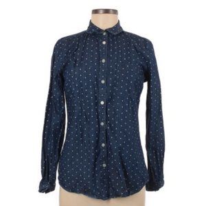 LOFT Navy Polka Dot Button Down Shirt (Size XS)
